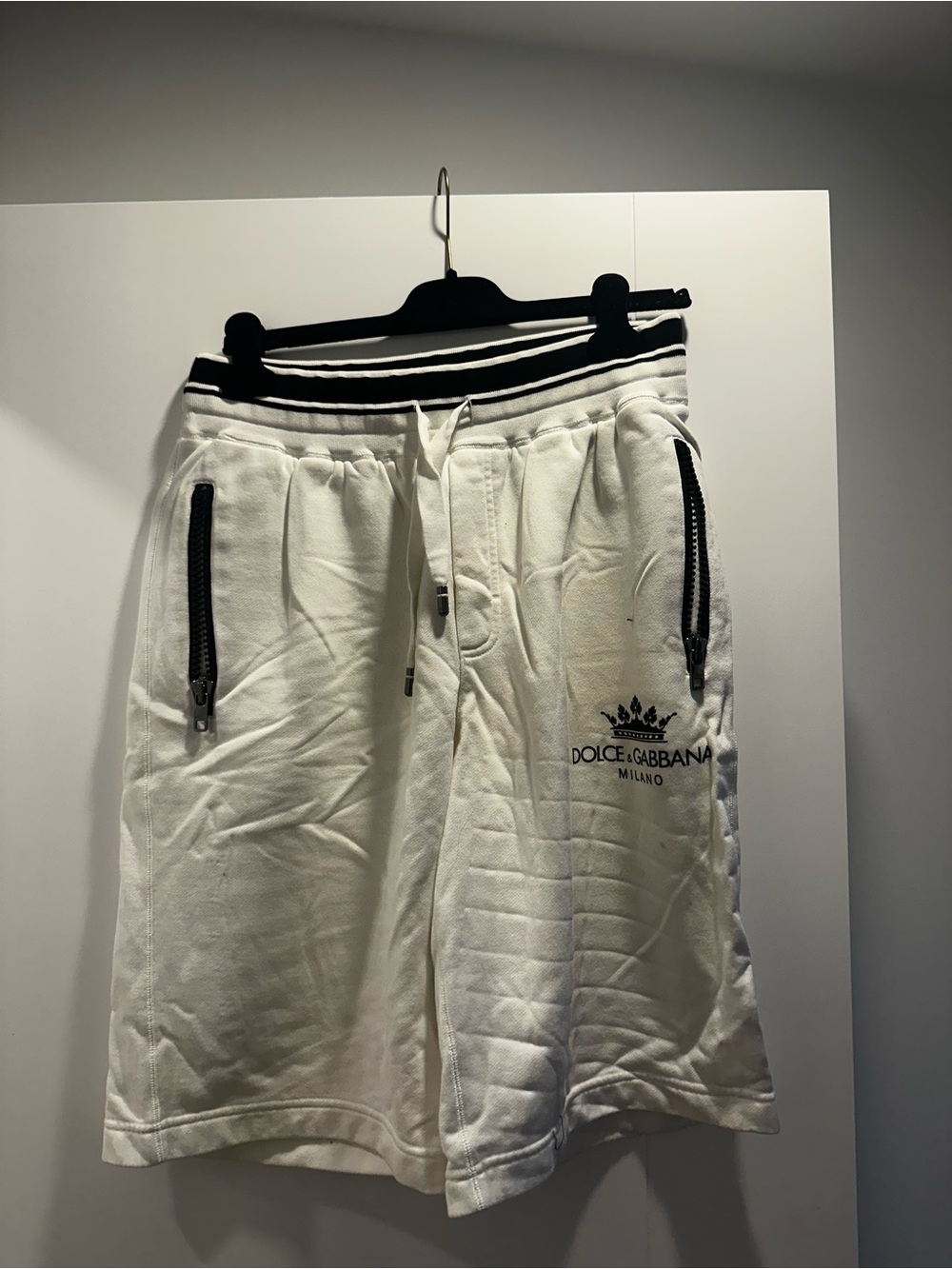 Dolce & Gabbana White Knit Shorts with Black Stripe Waistband